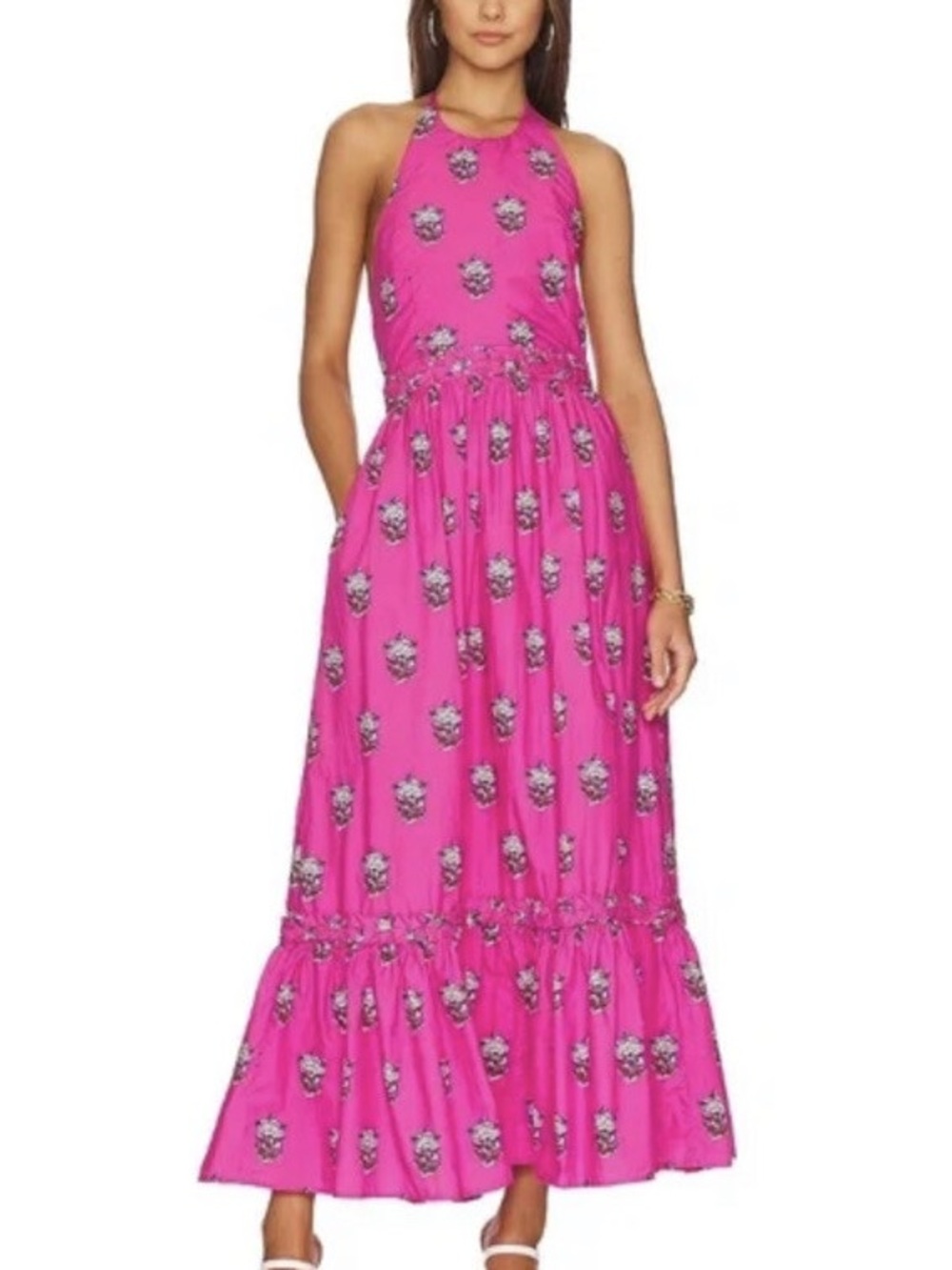 RHODE Fuchsia Floral Halter Maxi Dress
